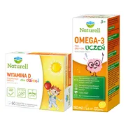 Zestaw Naturell Omega-3 Uczeń, płyn, 150 ml + Naturell Witamina D dla dzieci, tabletki do rozgryzania i żucia, 60 szt.
