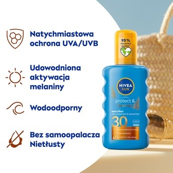 Nivea Sun Protect & Bronze, balsam w spray'u SPF 30, 200 ml