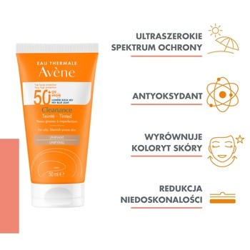 Avene Eau Thermale Cleanance, koloryzujący krem ochronny SPF 50+ do skóry tłustej, skłonnej do niedoskonałości, 50 ml