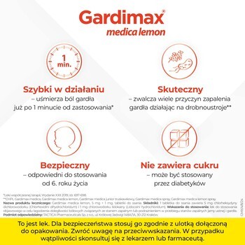 Gardimax medica lemon, 5 mg+1 mg, tabletki do ssania bez cukru, 24 szt.