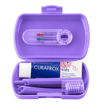 Curaprox Travel Set Kids, zestaw podróżny dla dzieci 6-12 lat, fioletowy, 1 szt.