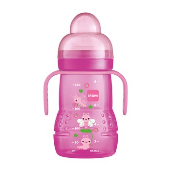 MAM Trainer, butelka treningowa z ustnikiem, 4 m+, różowa, 220 ml