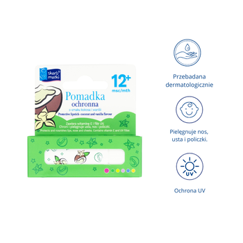 Skarb Matki, pomadka ochronna dla dzieci o smaku kokosa i wanilii, 6,5 g
