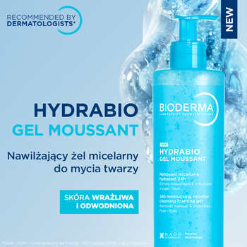 Bioderma Hydrabio Gel Moussant, nawilżający żel do mycia twarzy 3 w 1, 400 ml