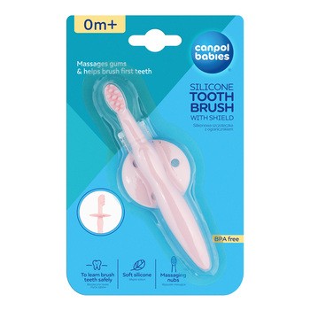 Canpol Babies, silikonowa szczoteczka - gryzaczek z ogranicznikiem, różowa, 1 szt.