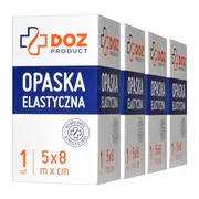 Zestaw 4x DOZ PRODUCT Opaska elastyczna tkana z zapinką, 5 m x 8 cm, 1 szt.