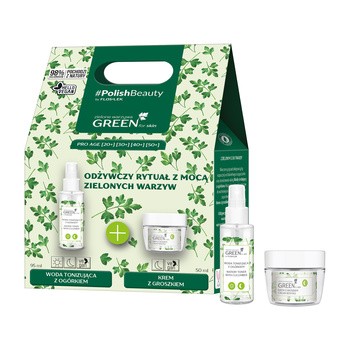 Zestaw Promocyjny Flos-Lek GREEN for skin, krem z groszkiem na noc, 50 ml + woda tonizująca z ogórkiem, 95 ml