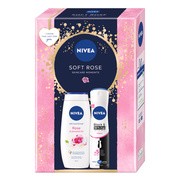 Zestaw Promocyjny, Nivea, Soft Roses, żel pod prysznic, Rose & Almond Oil, 250 ml + antyperspirant, spray, Invisible Clear Black & White, 150 ml