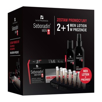 Zestaw Promocyjny Seboradin Men Przeciw wypadaniu włosów, szampon, 200 ml + ampułki, 5,5 ml x 14 szt. + lotion, 200 ml 