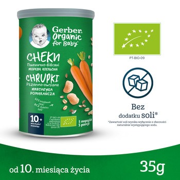 Gerber Organic, chrupki pszenno-owsiane marchewka, pomarańcza, 10 m+, 35 g