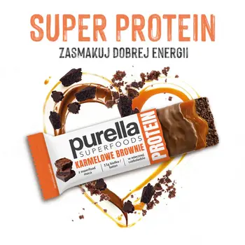 Purella Superfoods, baton proteinowy karmelowe brownie, 45 g