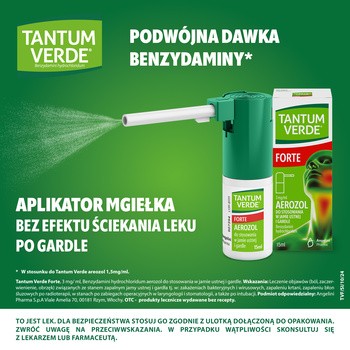 Tantum Verde Forte, 3 mg/ml, aerozol do stosowania w jamie ustnej i gardle, 15 ml
