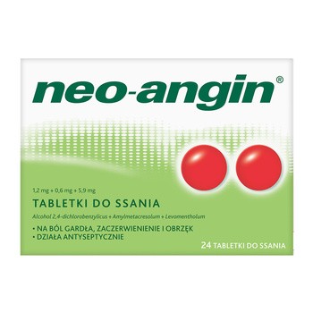 Neo-Angin, 1,2 mg+0,6 mg+5,9 mg, tabletki do ssania, 24 szt.