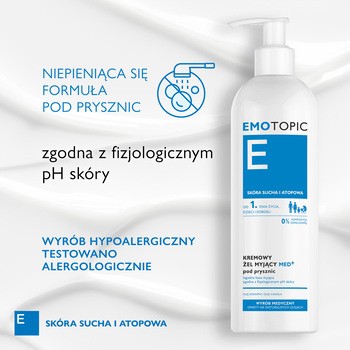 Emotopic Med+, kremowy żel myjący pod prysznic, do codziennego stosowania, 400 ml