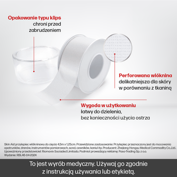 Skin Aid, przylepiec włókninowy do cięcia, 1,25 cm x 4,5 m, 1 szt.