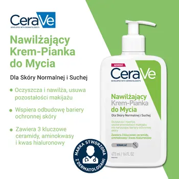 CeraVe, nawilżający krem-pianka do mycia, 473 ml
