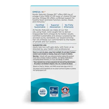 Nordic Naturals, Omega-3D 690 mg, kapsułki, smak cytrynowy, 120 szt.