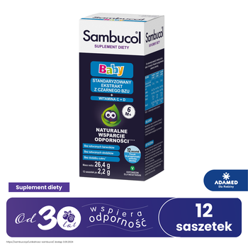Sambucol Baby, proszek do przygotowania zawiesiny doustej, 2,2 g, saszetki, 12 szt.