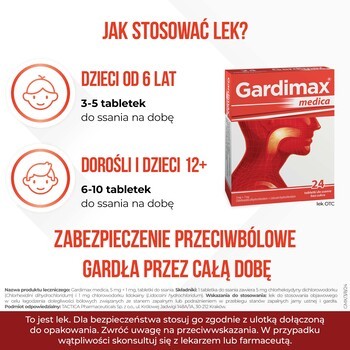 Gardimax medica, 5 mg + 1 mg, tabletki do ssania, 24 szt.