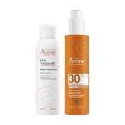 Zestaw Avene Eau Thermale, spray wysoka ochrona przeciwsłoneczna SPF30, 200 ml + woda termalna, aerozol, 150 ml