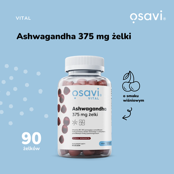 Osavi Ashwagandha, 375 mg, żelki o smaku wiśniowym, 90 szt.