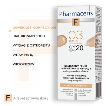 Pharmaceris F, delikatny fluid intensywnie kryjący, Bronze 03, SPF 20, 30 ml