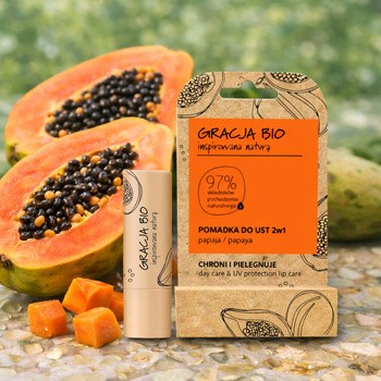 Gracja Bio, pomadka do ust 2w1, ochronno-pielęgnacyjna, papaja, 5 g