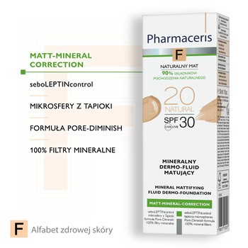 Pharmaceris F, mineralny dermo-fluid matujący SPF 30, 20 Natural, 30 ml