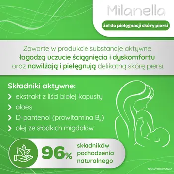 Milanella, Żel do pielęgnacji skóry piersi podczas wzmożonego napięcia pokarmu, 75 ml