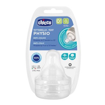 CHICCO PHYSIO 0M+ 2 SZT Smoczek antykolkowy, przepływ wolny