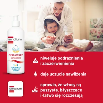Emolium Dermocare, 3w1 płyn do kąpieli, żel do mycia, szampon, 400 ml