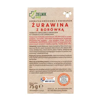 ZIELNIK DOZ Żurawina z borówką, herbatka owocowa z hibiskusem, 30 x 2,5 g