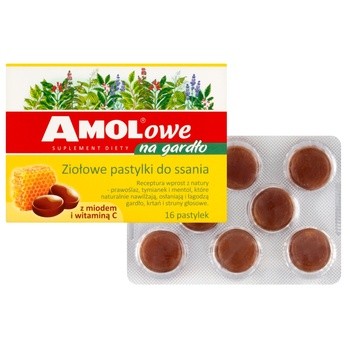 Amolowe na gardło, pastylki do ssania, z miodem i witaminą C, 16 szt.