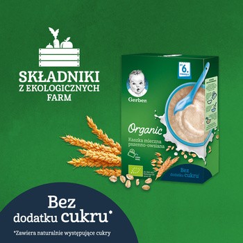 Gerber Organic, kaszka mleczna pszenno-owsiana, 6 m+, 240 g