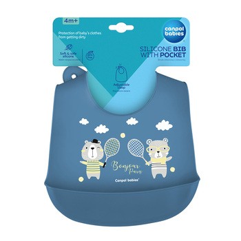 Canpol Babies, zmywalny śliniak z kieszonką Bonjour Paris, granatowy, 4 m+, 1 szt.