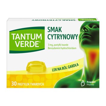 Tantum Verde smak cytrynowy, 3 mg, pastylki twarde, 30 szt.