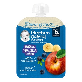 Gerber Natural, Deserek Jabłko jagoda banan, tubka, 6 m+, 80 g