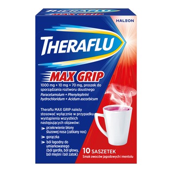 Theraflu Max Grip, 1000 mg+10 mg+70 mg, proszek do sporządzania roztworu doustnego, 10 saszetek