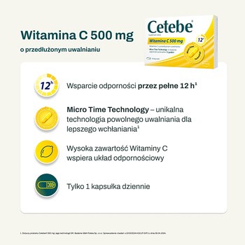 Cetebe Witamina C 500 mg, kapsułki, 30 szt.