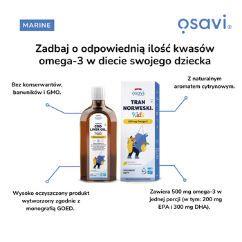 Osavi Tran norweski Kids 500 mg Omega 3, cytrynowy, 500 ml