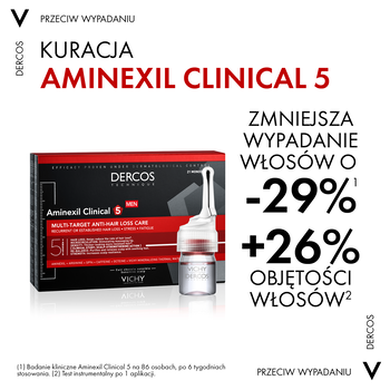 Vichy Dercos Aminexil Clinical 5, kuracja przeciw wypadaniu włosów dla mężczyzn, 6 ml, 21 ampułek