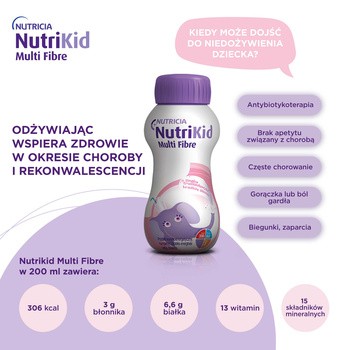 NutriKid Multi Fibre, smak truskawkowy, płyn, 200 ml
