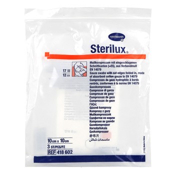 Sterilux, kompresy jałowe 17-nitkowe, 12 warstwowe, 10 cm x 10 cm, 3 szt.