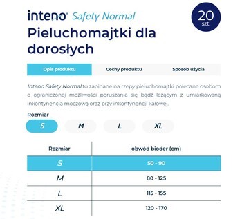 Inteno Safety Normal, pieluchomajtki dla dorosłych, XL, 15 szt.