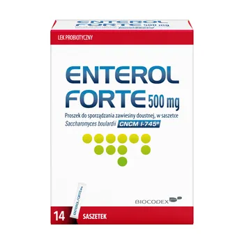 Enterol Forte 500 mg - 14 saszetek na zdrowie jelit i walkę z biegunką