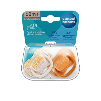 Canpol Babies Mountains, smoczek uspokajający, silikonowy symetryczny, 18 m+, żółty, 2 szt.