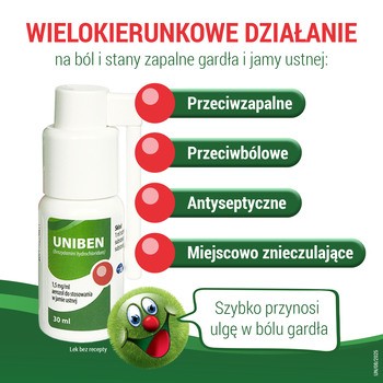 Uniben, 1,5 mg/ml, aerozol do stosowania w jamie ustnej, 30 ml