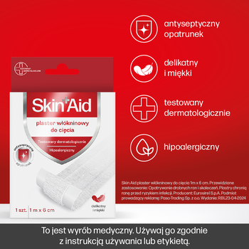 Skin Aid, plaster włókninowy do cięcia, 6 cm x 1 m, 1 szt.
