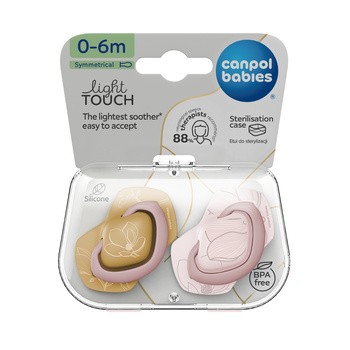 Canpol Babies Gold, smoczek silikonowy Light touch, symetryczny 0-6 m, różowy, 2 szt.