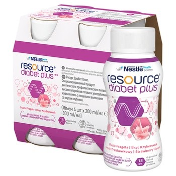 Resource Diabet Plus, smak truskawkowy, 4 x 200 ml